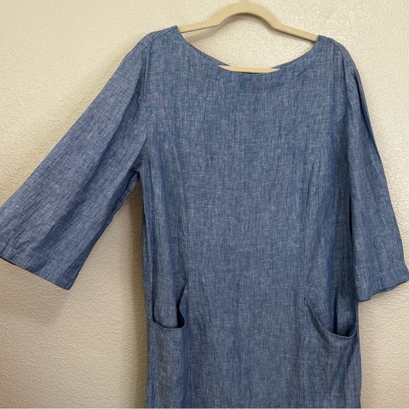 Boden Laurie 100% Linen Blue Chambray Two Pockets Shift Dress, Size 12L - Picture 4 of 12